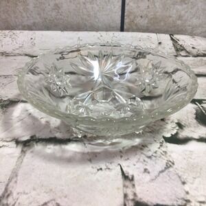 Vintage Candy‎ Dish Crystal Cut Star Of David Pattern Footed Glass Bowl